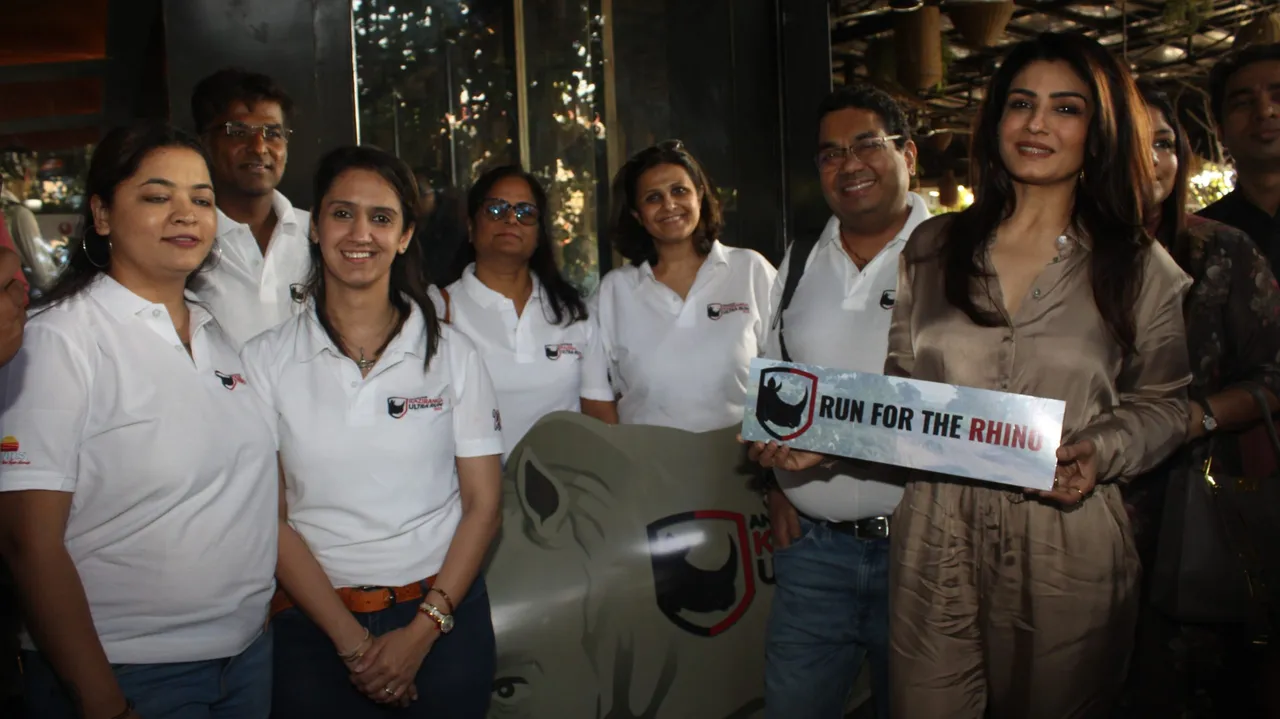 Anvayiains team with Raveena Tandon at the press conference to announce the Anvayins Ultra Marathon Run to save the rhino