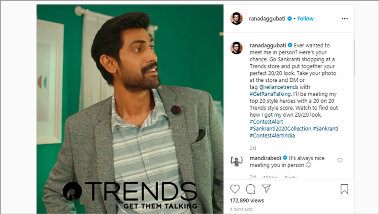 Rana Daggubati gives his fans an opportunity to meet him in Reliance Trends' latest influencer-marketing campaign