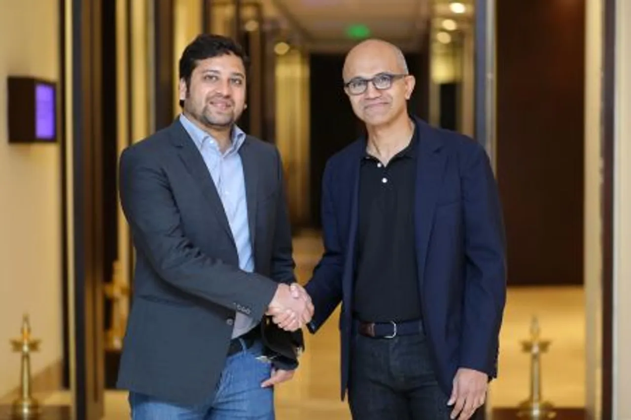 Binny Bansal Group CEO and Co Founder Flipkart and Satya Nadella CEO Microsoft.