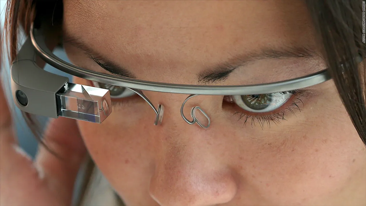 a woman wearing google glass