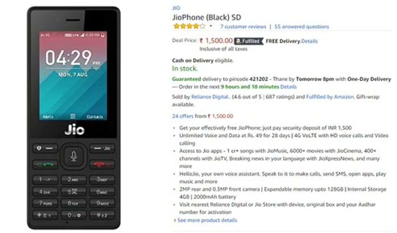Reliance JioPhone now available on Amazon India