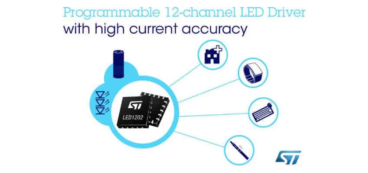 STMicroelectronics LED1202 12-channel LED driver for Lighting Effects with smart-home devices wearable