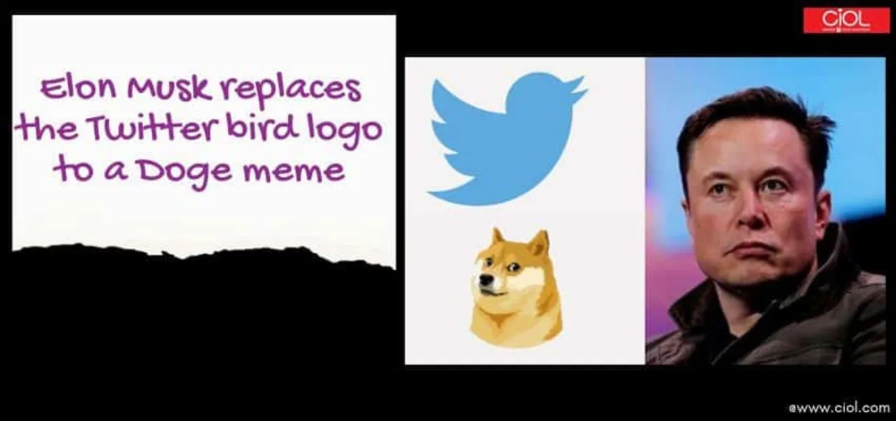 Elon Musk replaces the Twitter bird logo to a Doge meme