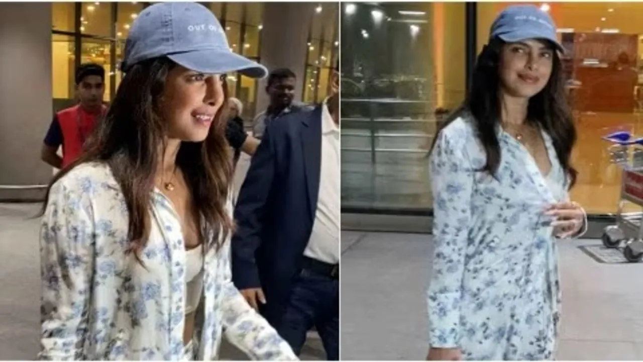 Priyanka Chopra’s latest airport look featuring a stylish floral co-ord set