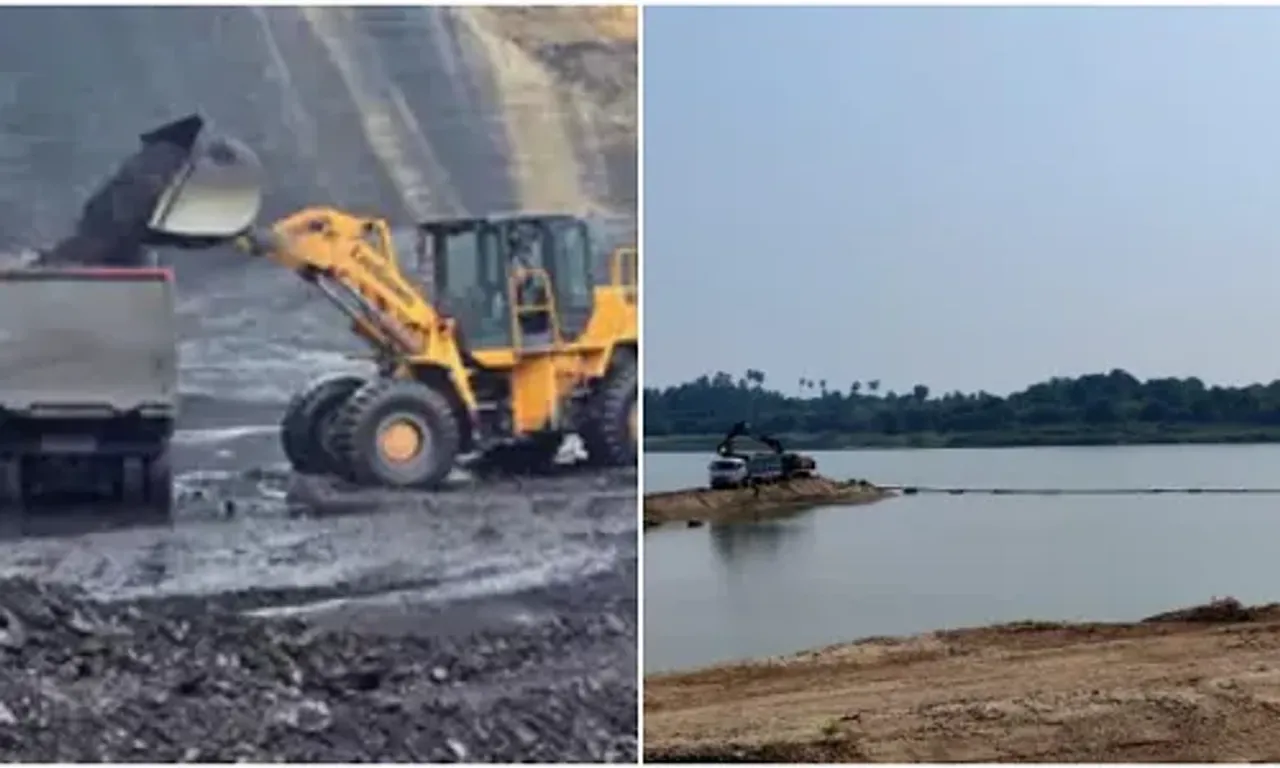 Department of Mines and Minerals caught unauthorized excavation and transportation of plain sand on the banks of Narmada in Sayer