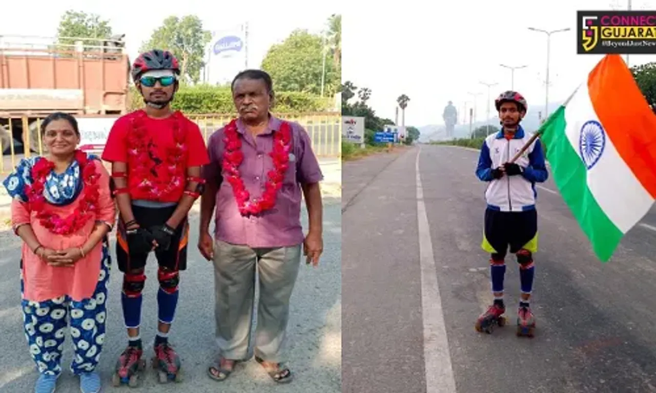 Parul University student Agstya Valland expresses his pride for India by skating 145 Kms from Kamarsad to the Statue of Unity
