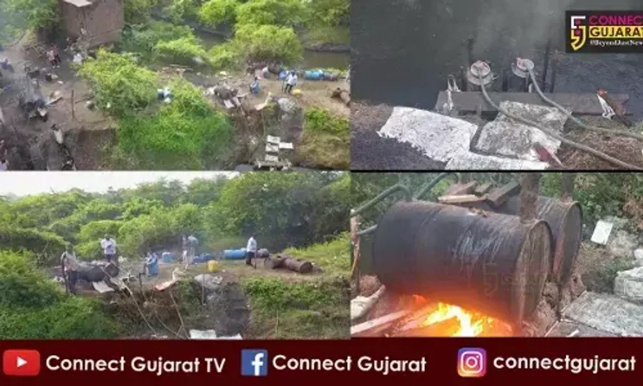 Vadodara police used drones to crack down on illegal liquor breweries operating in outskirts of city