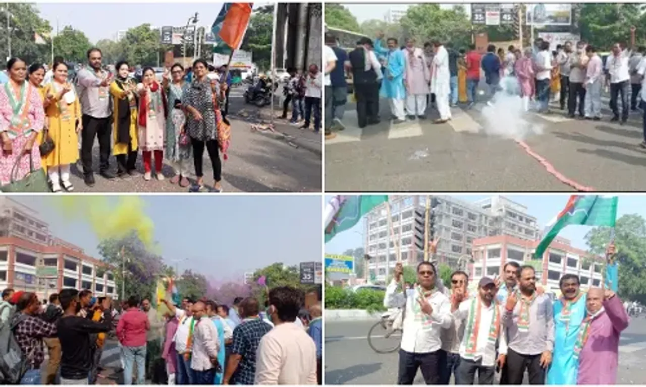 Vadodara Congress and Aam Aadmi Party celebrate the decision of withdrawal of farm laws