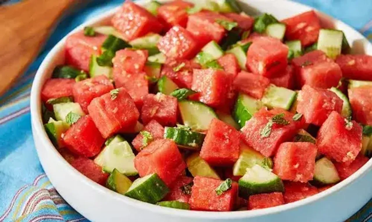 Cucumber Watermelon Salad Recipe: A delectable low calorie recipe, which can be a perfect choice for all the health conscious people