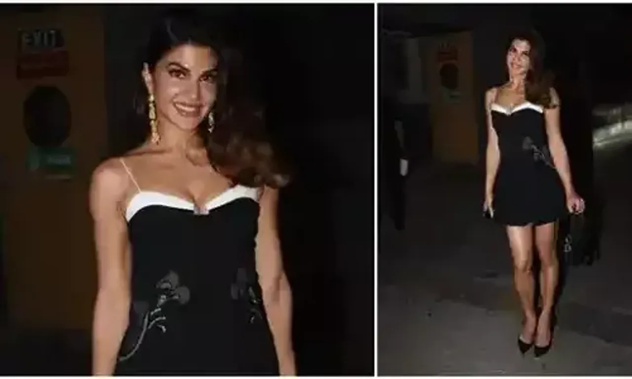 Jacqueline Fernandez attends the premiere of Attack in little black dress