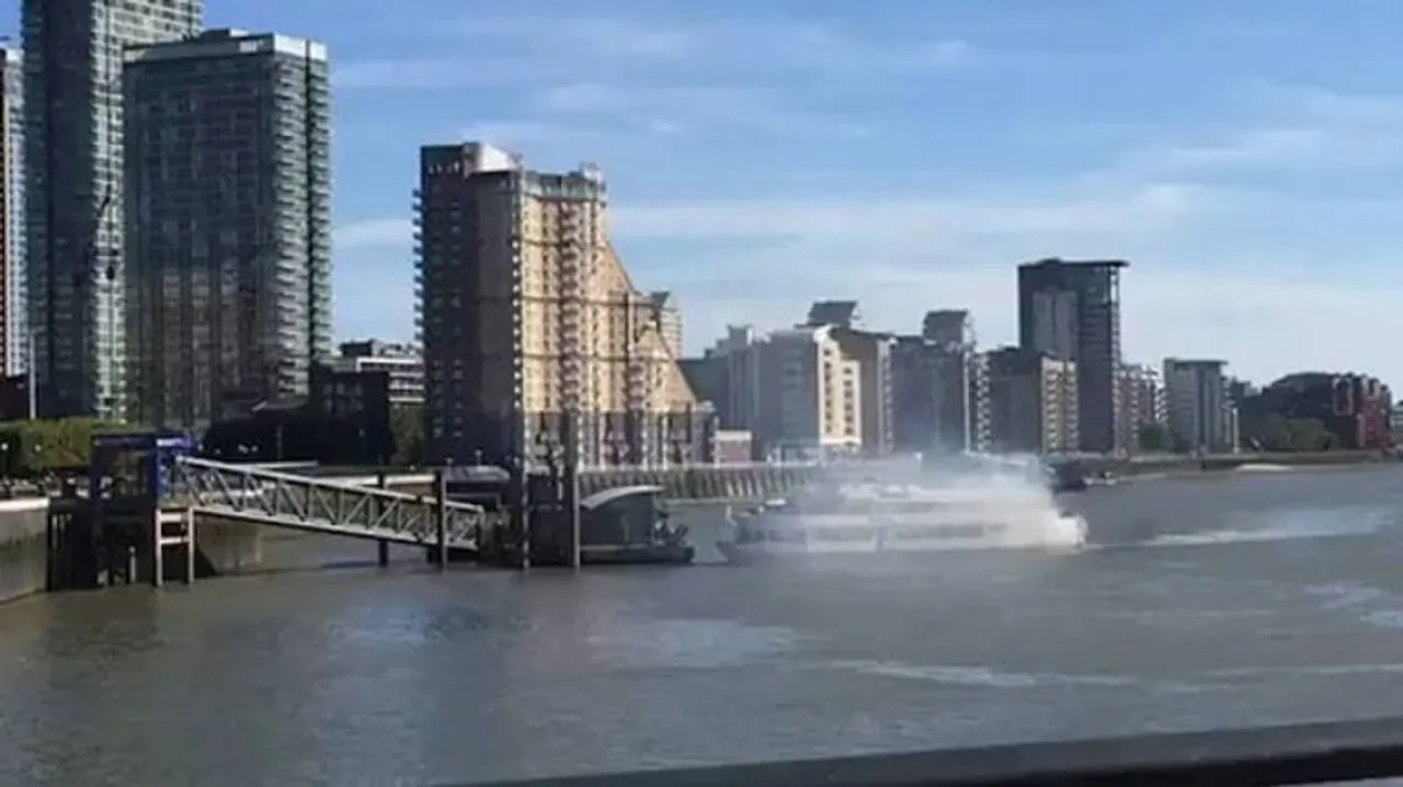 London pleasure boat catches fire, crashes into pier