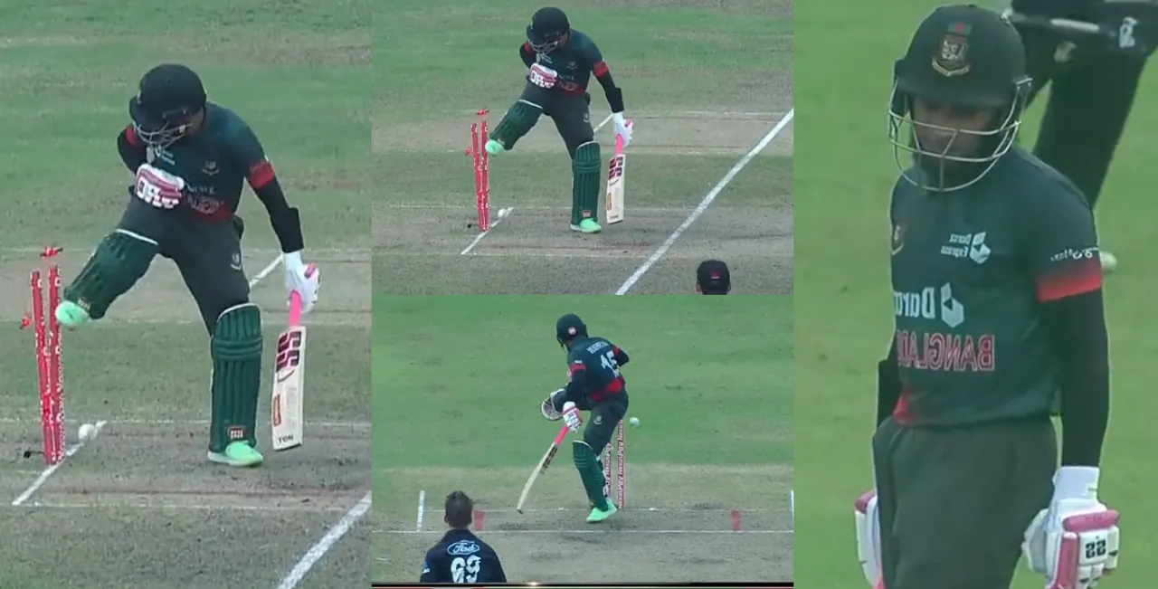mushfiqur rahim was bowled due to his mistakes in 3rd ban vs nz odi match video went viral