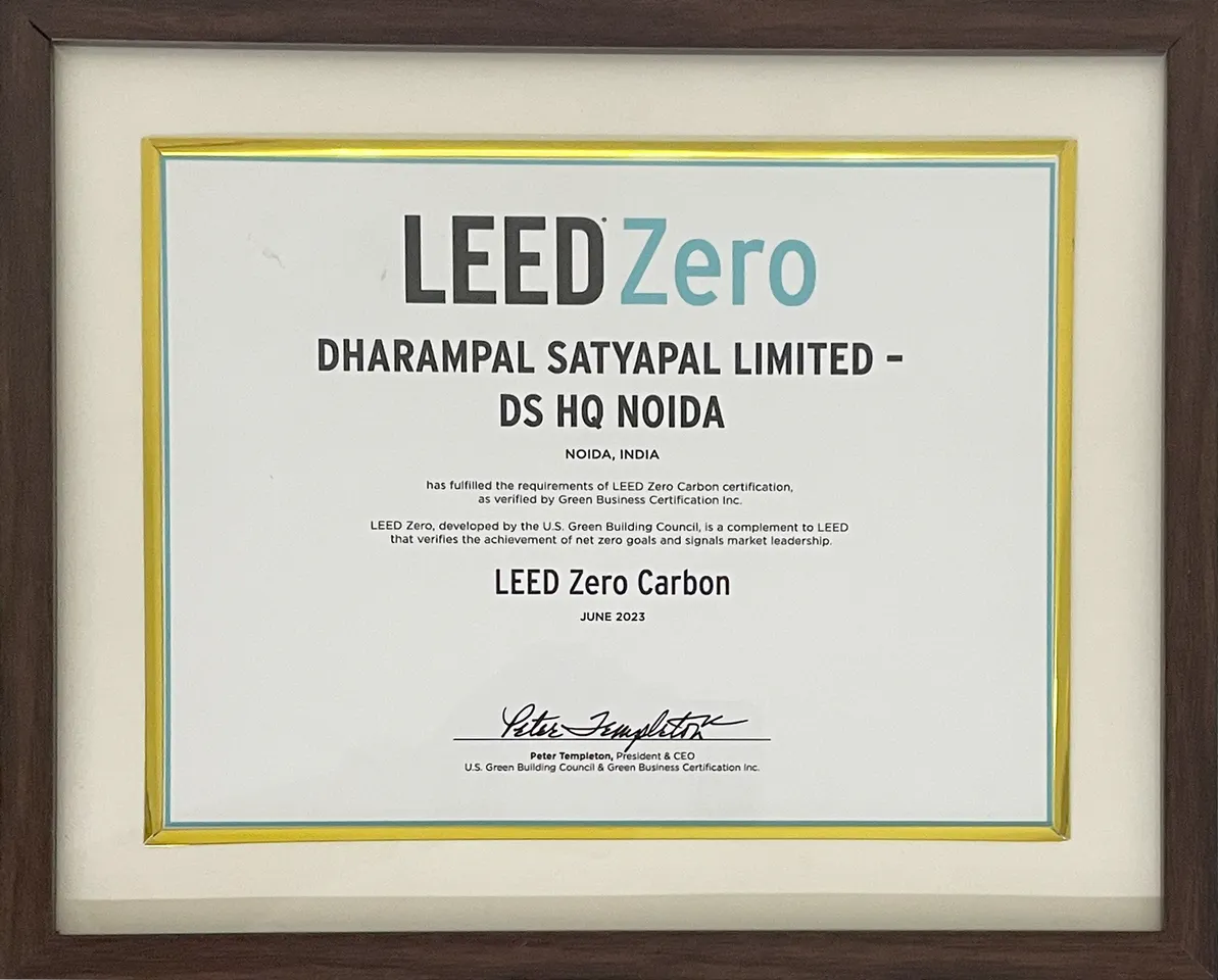 DS GROUP RECEIVES PRESTIGIOUS LEED ZERO CARBON CERTIFICATION