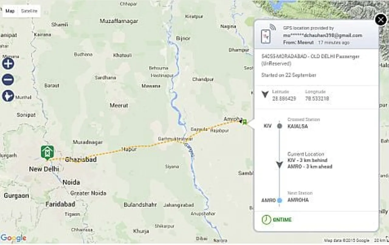 Crowdsourced mobile solution enables real time tracking of movement of trains on Google Maps