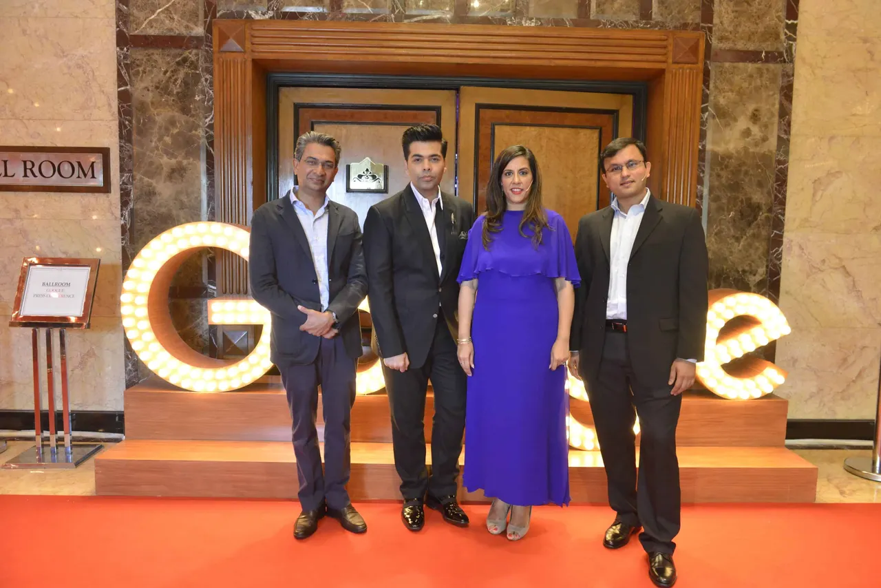 L R Rajan Anandan VP MD Google South Asia and India Karan Johar Sapna Chadha Head Marekting Google India and Satyajeet Salgar Product Manager Search Google min