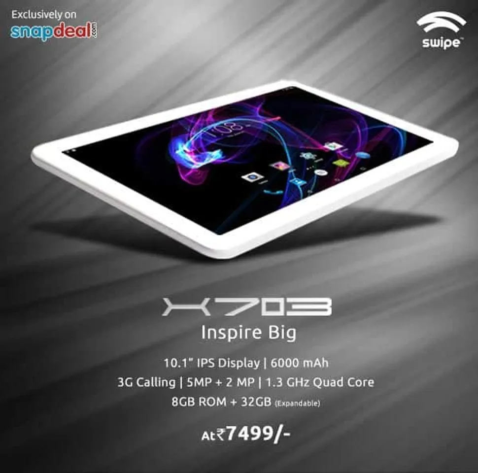 Swipe Technologies launches 10.1” Tablet, X703 exclusively on Snapdeal