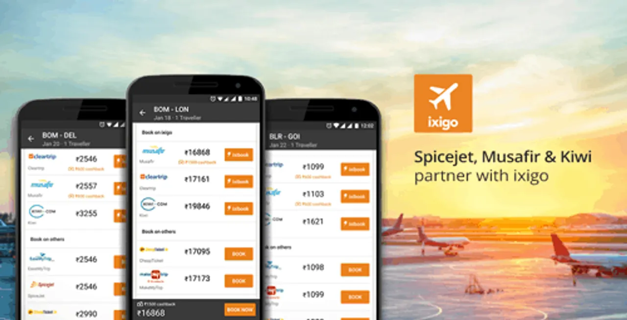 Spicejet, Musafir and Kiwi ties-up with ixigo for 1-click flight bookings