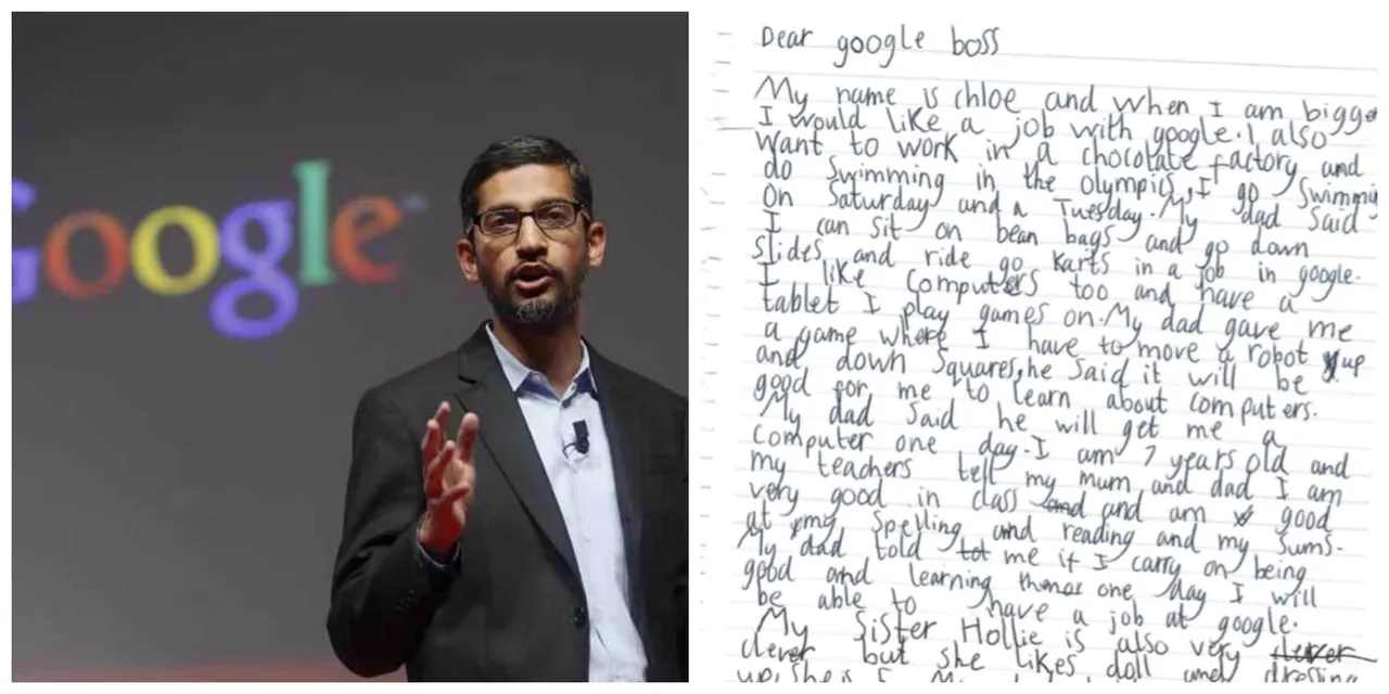 CEO Sundar Pichai replies to a 7 year old Google aspirant