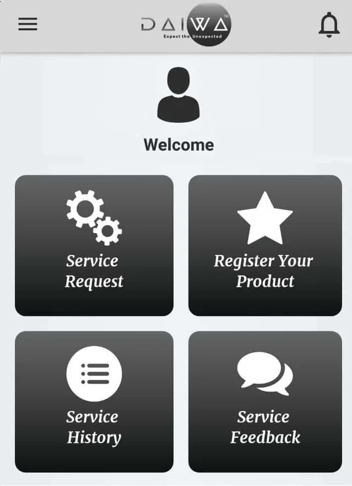 Daiwa App Welcome page