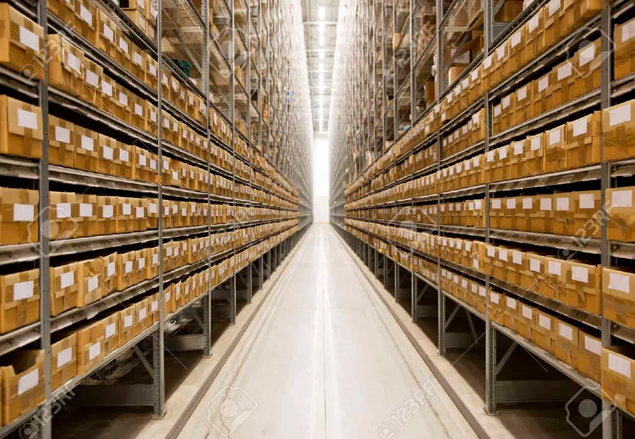 Large group of cardboard boxes in a warehouse Stock Photo warehouse