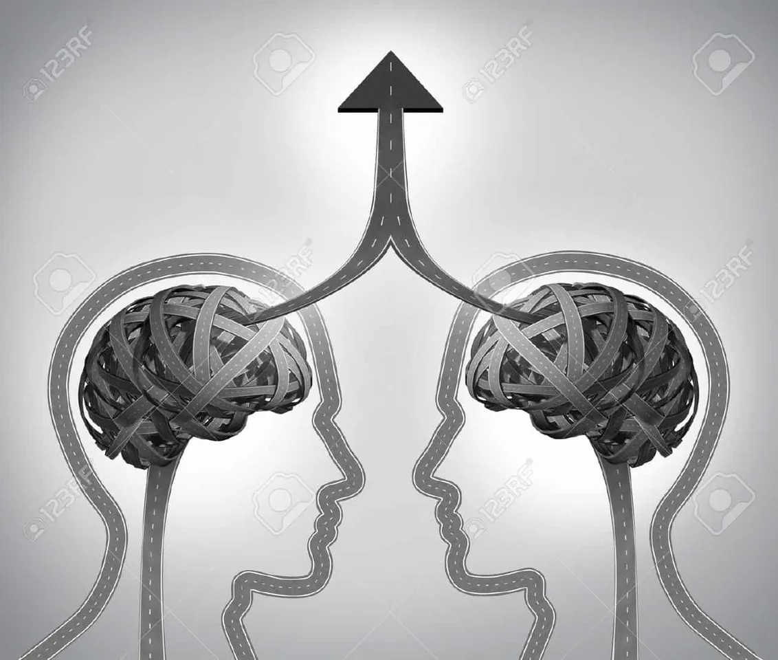 Alliance success business concept as a group of roads and streets shaped as two human heads with a t Stock Photo