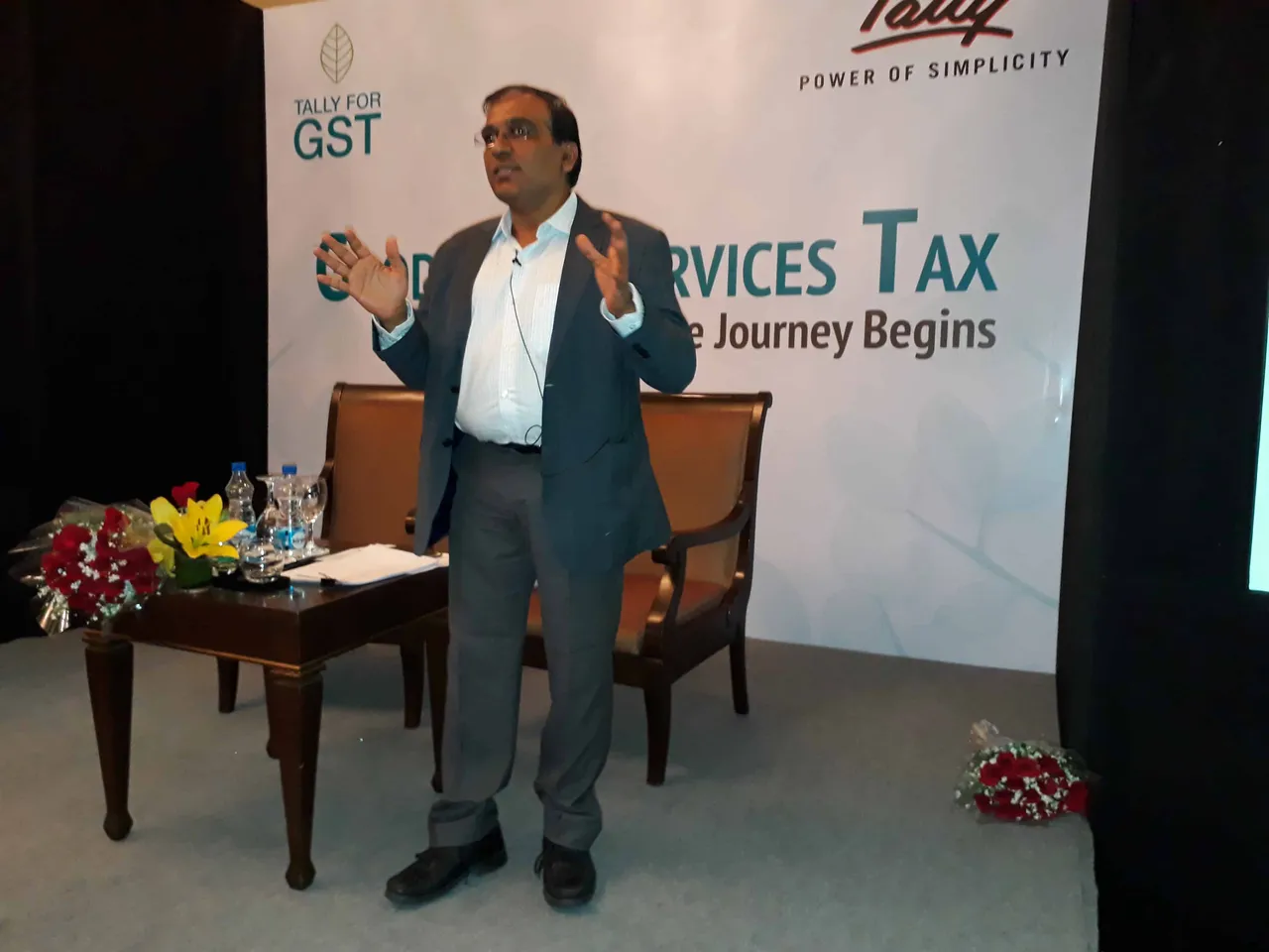 Sathya Pramod CFO Tally Solutions addressing business owners on GST
