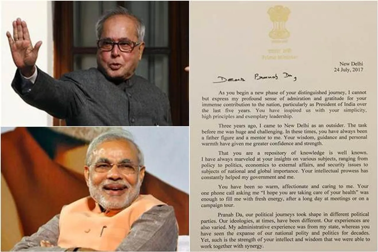 Farewell letter, Pranab Mukherjee, Narendra Modi