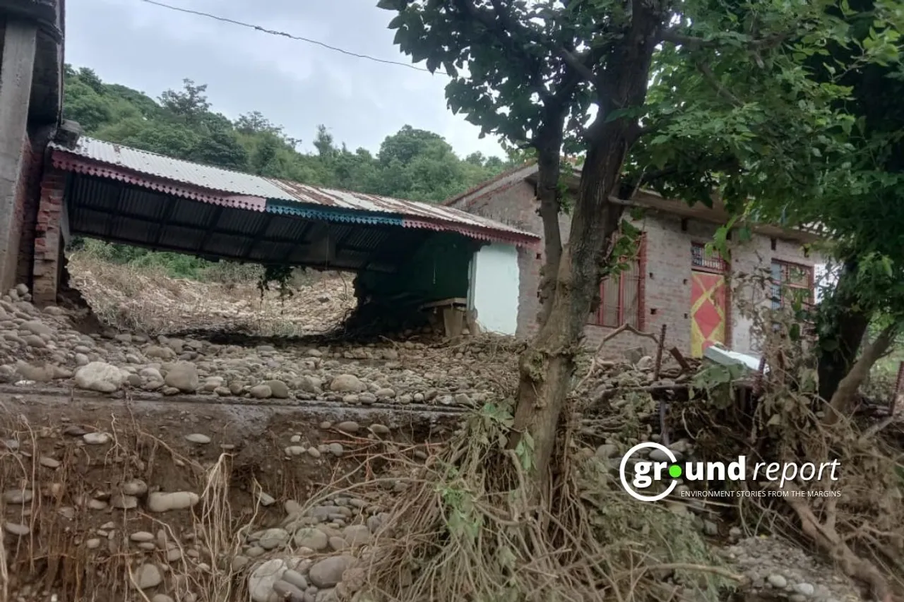 Collapsed homes in Doonga village following the cloudburst that hit on August 6, leaving many families homeless and struggling to rebuild.