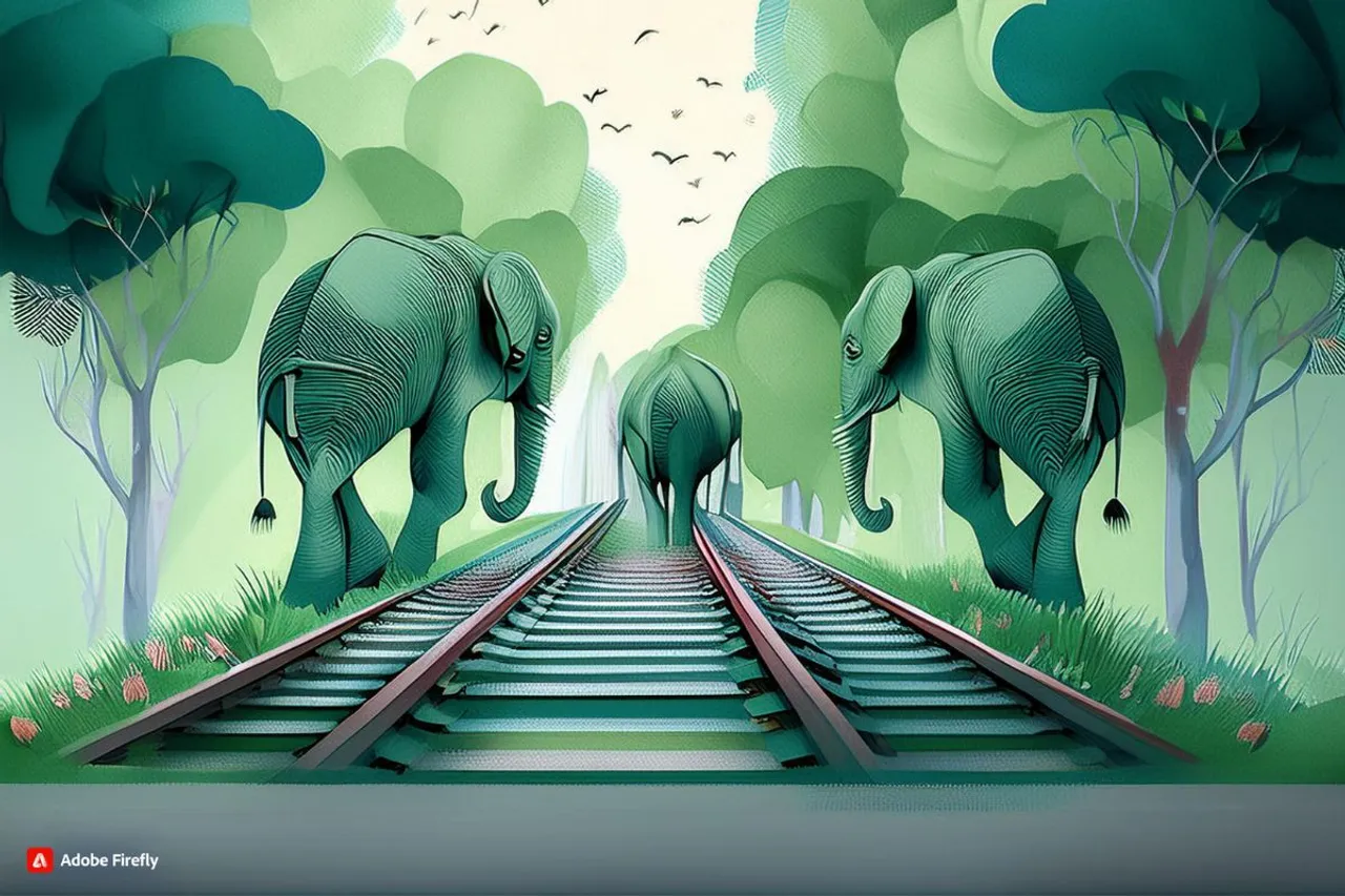 Elephants crossing railway line