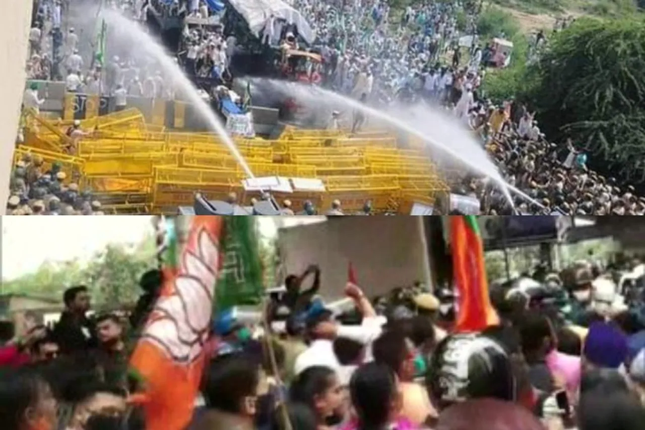 farmers protests in delhi ncr water cannon & tear-gas by haryana police, Kolkata Clash broke out between BJP workers & Police किसान आंदोलन