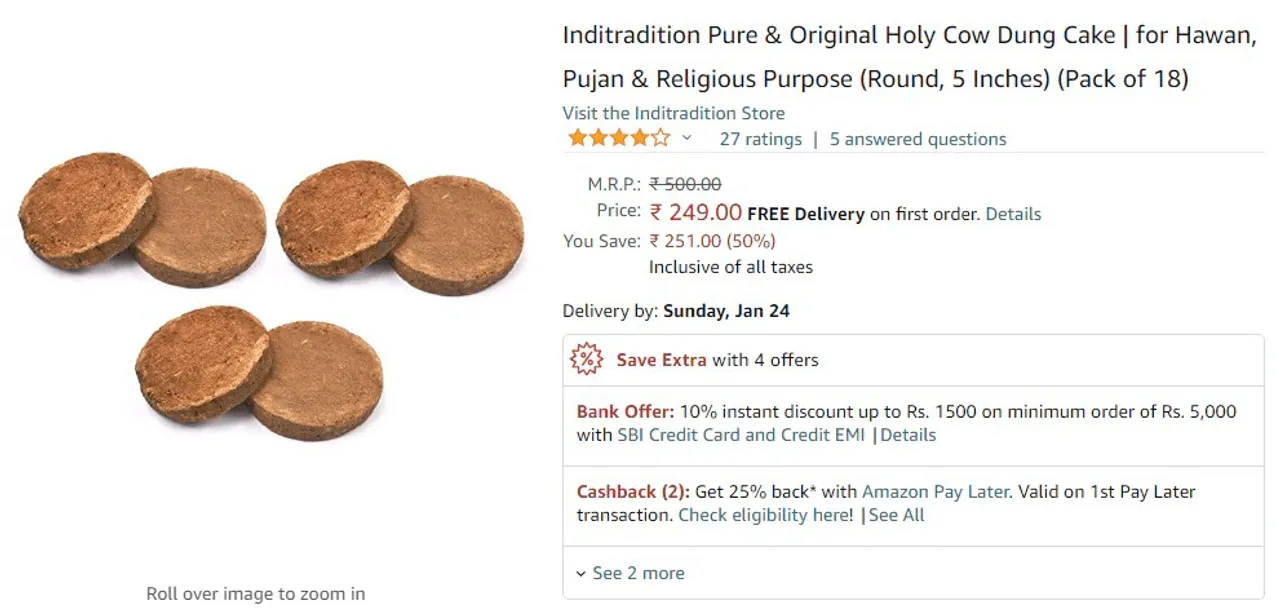 Amazon customer gave a review after eating cow dung cake