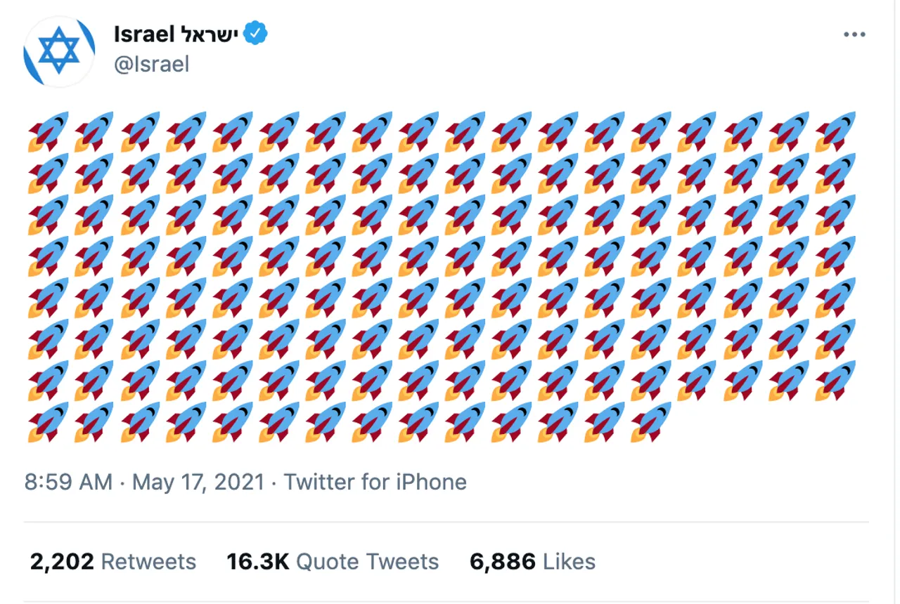 In conflict with Gaza, Israel's Twitter account tweets 1,000 rockets with emojis