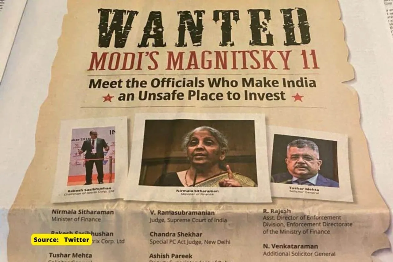 What is ‘Modi’s Magnistsky 11’ advertisement in Wall street journal controversy?
