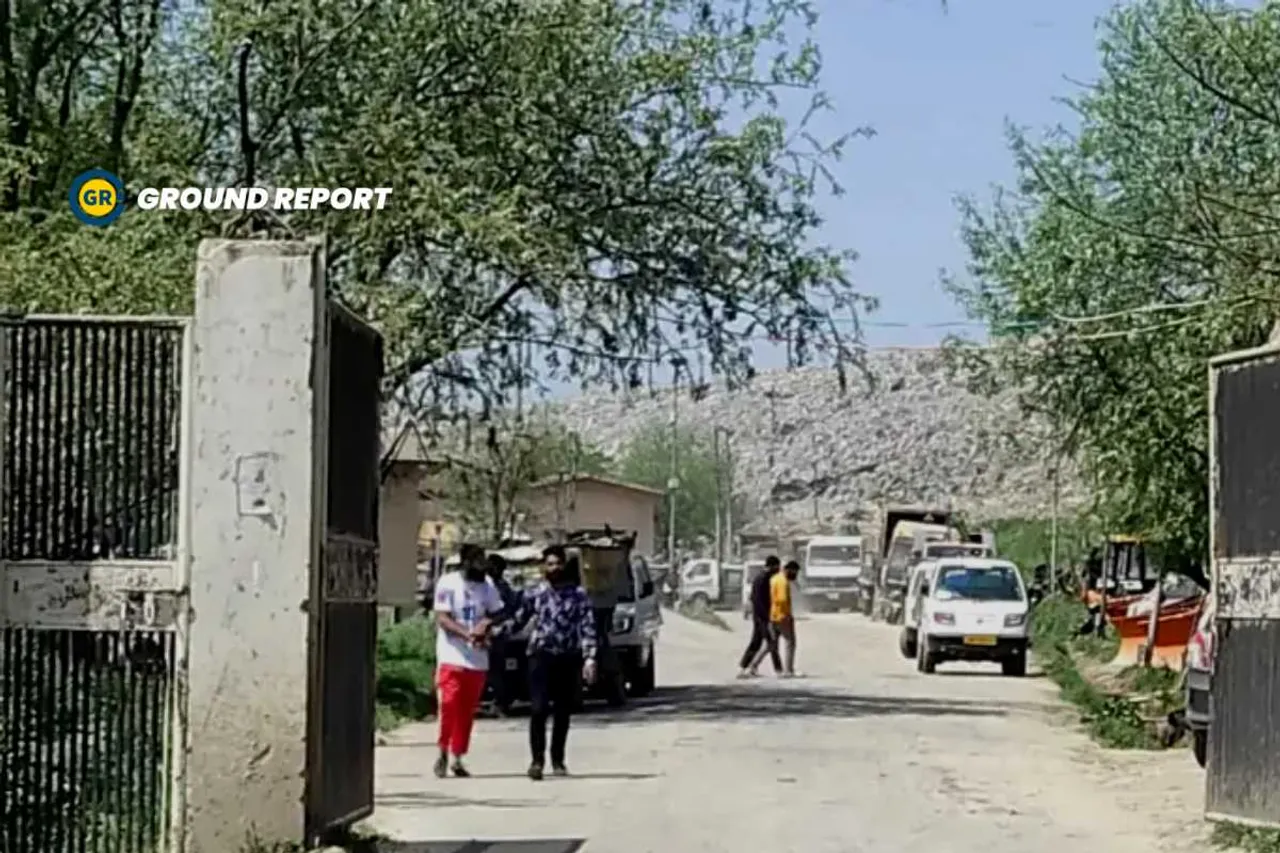 A photo clicked from outside the Achan dumping site in Srinagar shows huge mounds of piled garbage