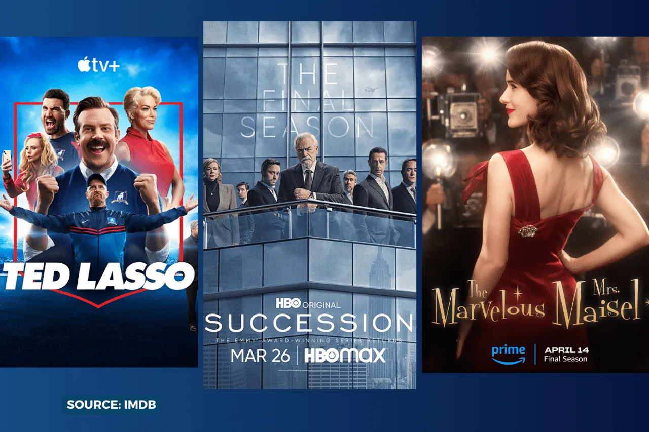 Succession, Ted Lasso, and Marvelous Mrs Maisel posters
