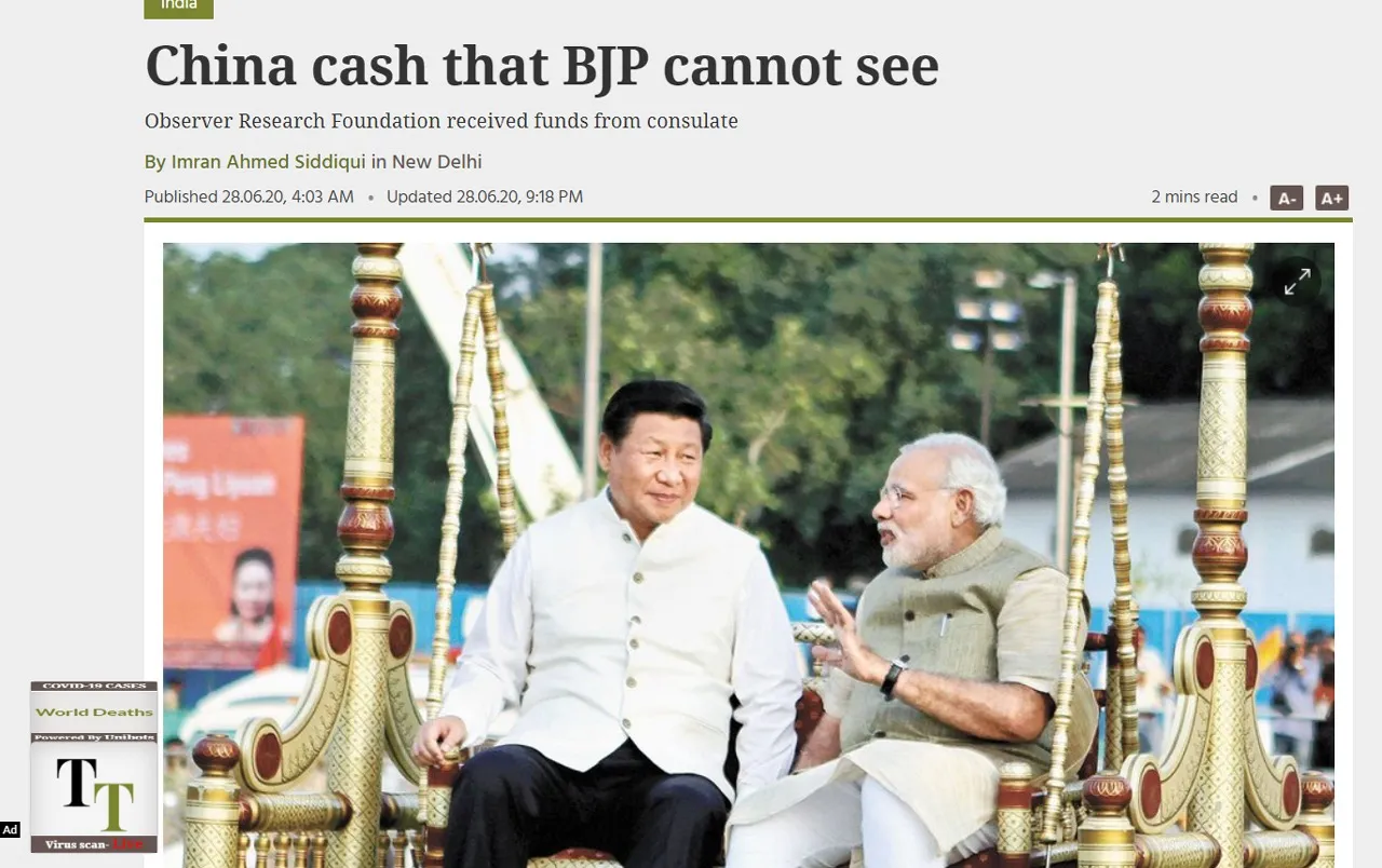 संघ/ भाजपा से जुड़े संस्थानों को मिलती है चीन से आर्थिक सहायता : द टेलीग्राफ की खबर