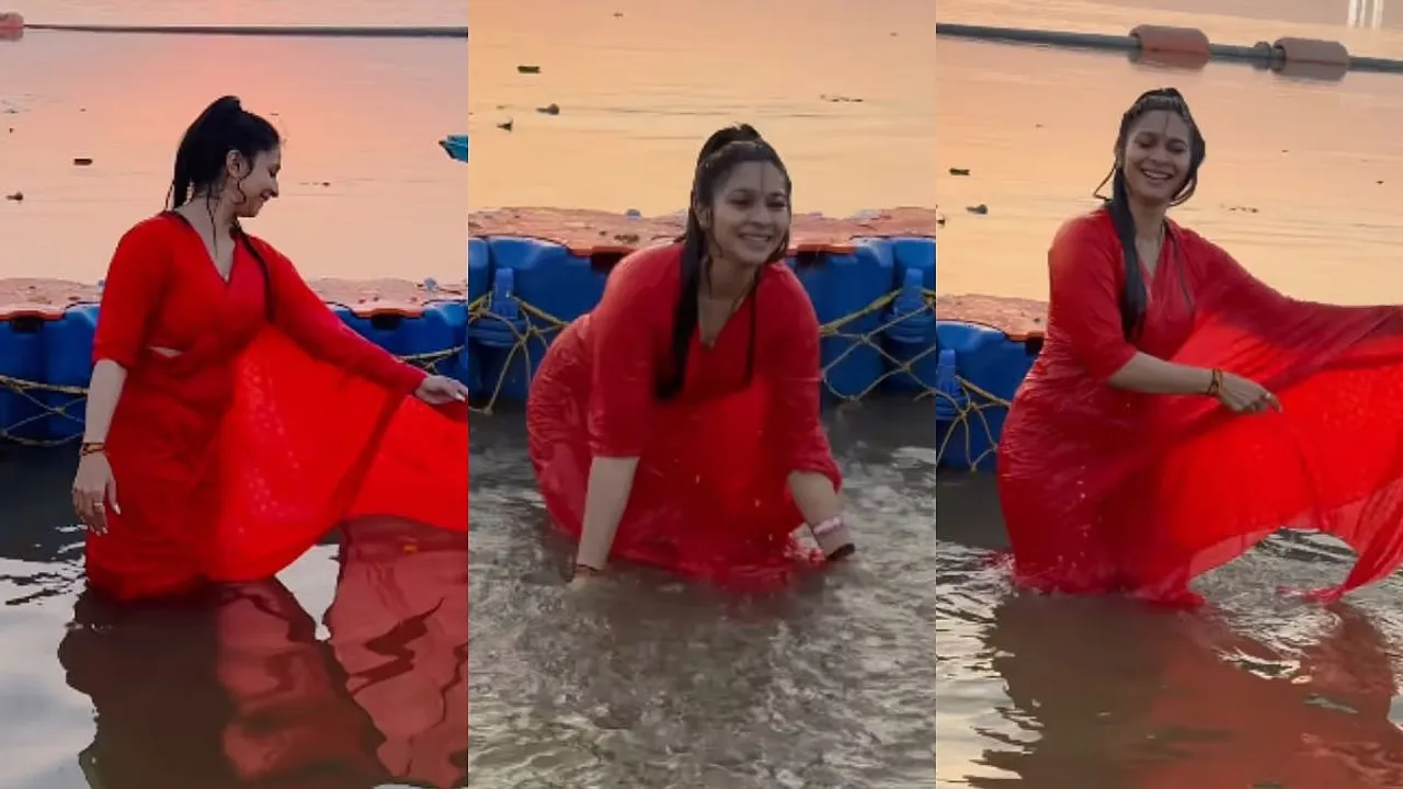 রিল বানাতে ফিনফিনে শাড়ির আঁচল উড়িয়ে মহাকুম্ভে তানিশা! 