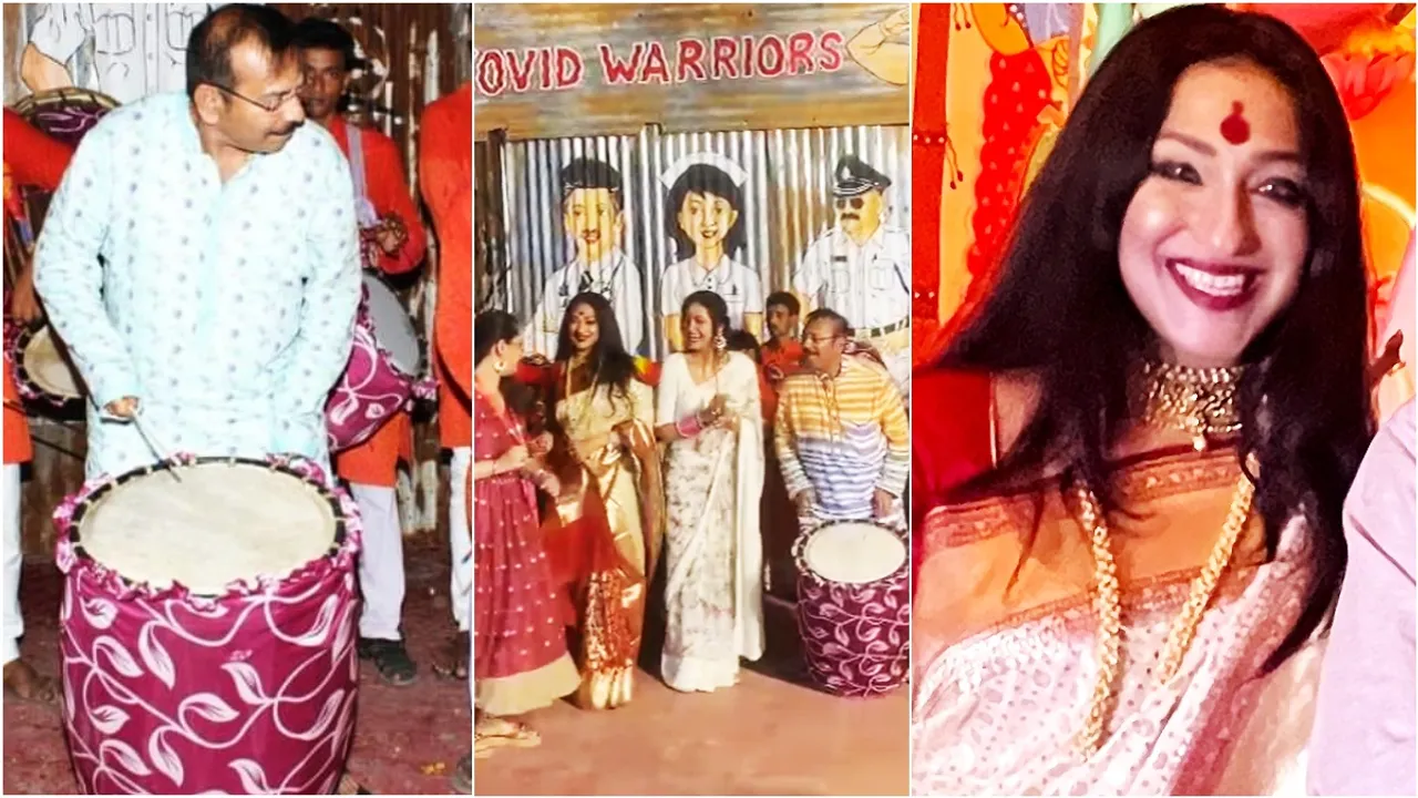 Rituparna Sengupta, Rituparna Sengupta Durga Puja, Aroop Biswas, Rituparna Sengupta dancing, Suruchi Sangha, ঋতুপর্ণা সেনগুপ্ত, দুর্গাপুজো ২০২২, সুরুচি সংঘ, Indian Express Entertainment News