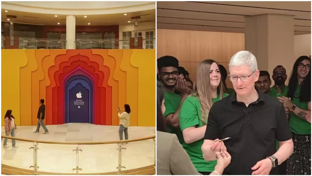 Apple store delhi, Apple store saket, Apple store saket opening, Tim cook at Apple store",