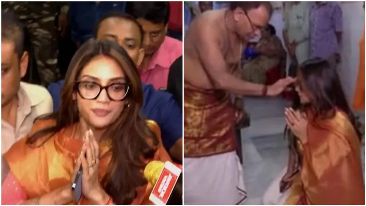 tmc mp nusrat jahan offered puja in the temple