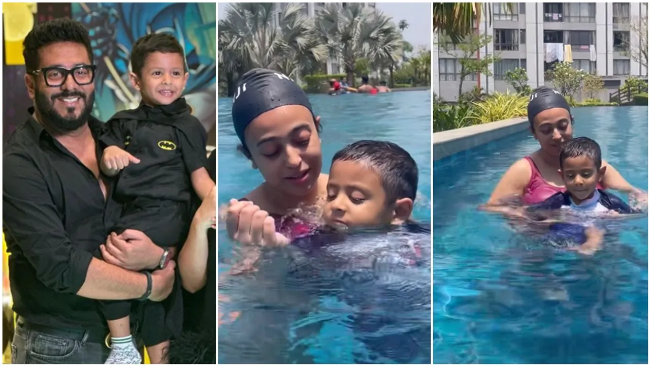 Raj chakraborty son yuvaan in swimming pool tollywood entertainment news