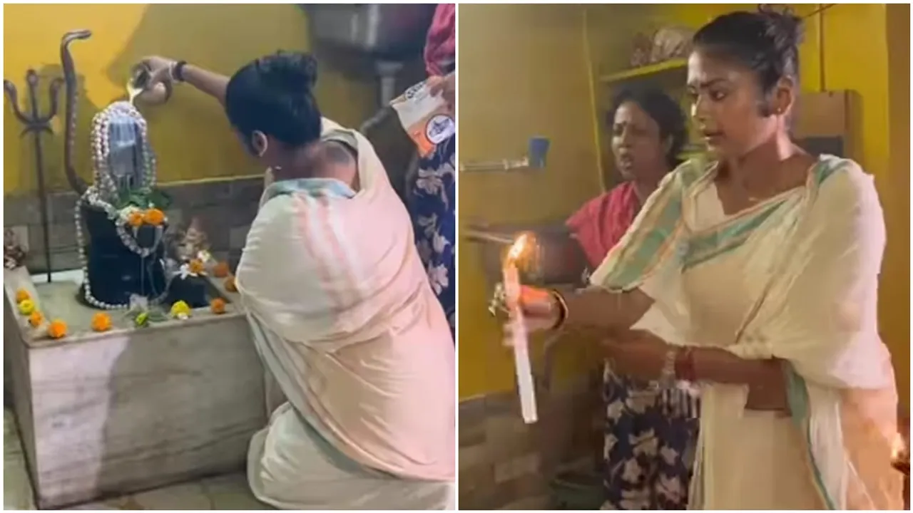 Jadavpur Tmc Sayani Ghosh performed puja at Shiva temple