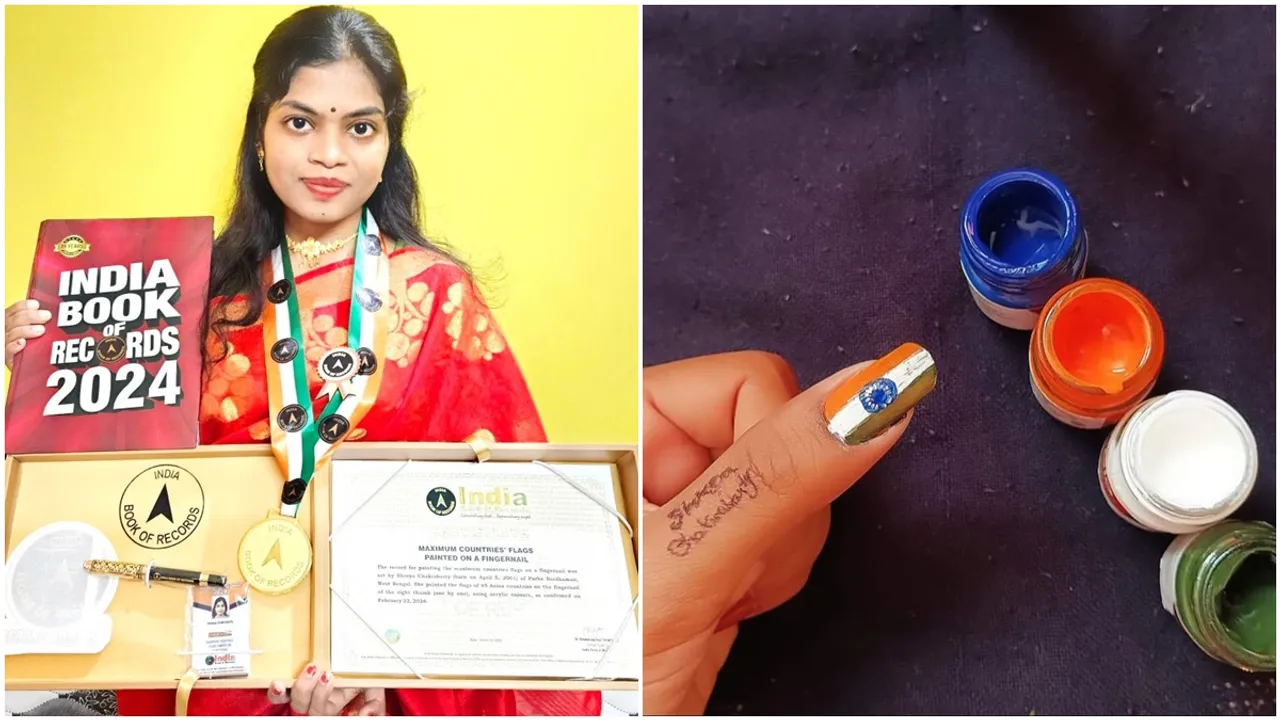 Maximum countries’ flags painted on a fingernail, shreya chakraborty,