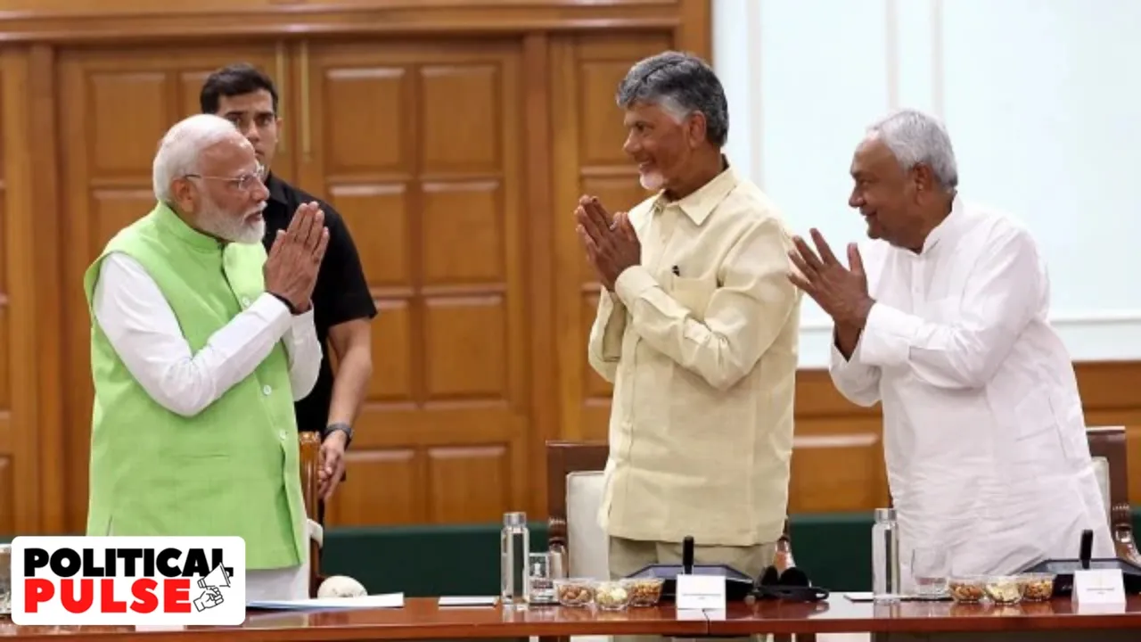 From left: Prime Minister Narendra Modi., TDP chief and Andhra Pradesh CM Chandrababu Naidu and JD(U) chief and Bihar CM Nitish Kumar. (PTI Photo)