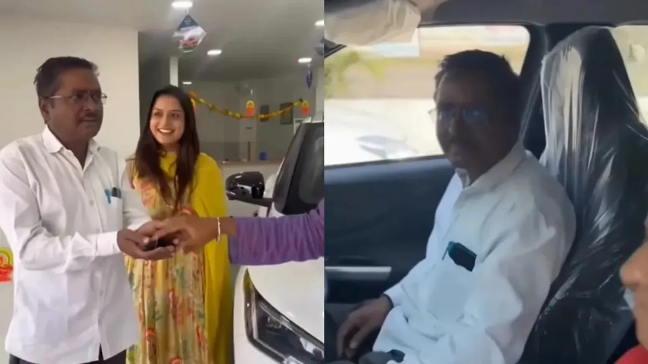 Daughter won everyone's heart by giving surprise to father