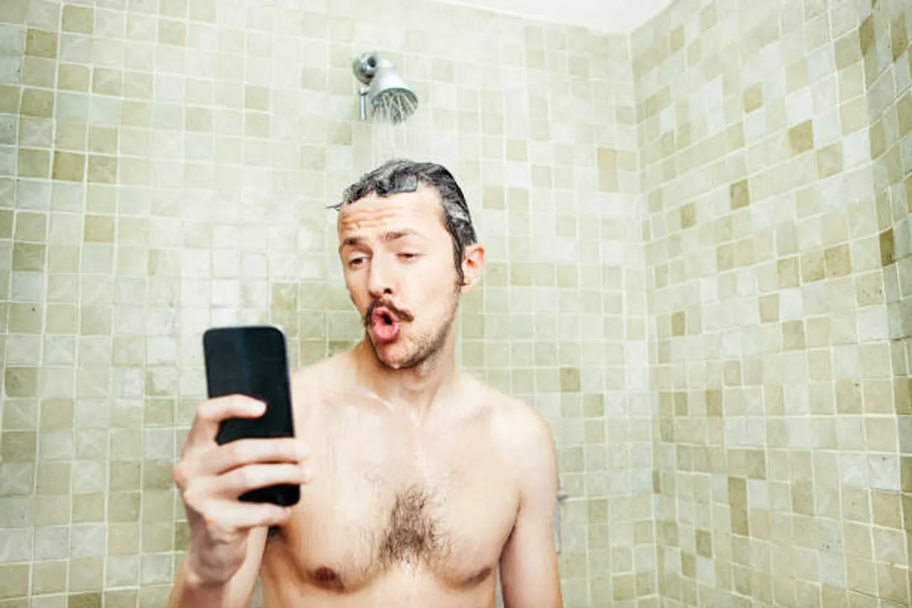 mobile in restroom