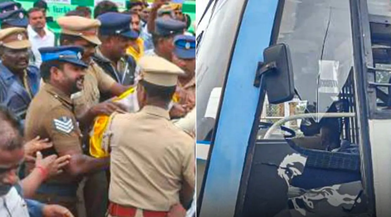 bus glass broken pmk chidambaram