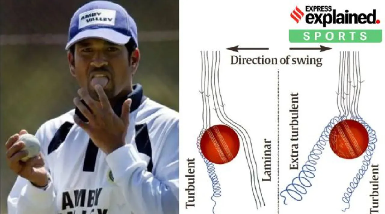 Shami lifting ban on saliva for shining cricket balls Mechanics of swing explained in Tamil
