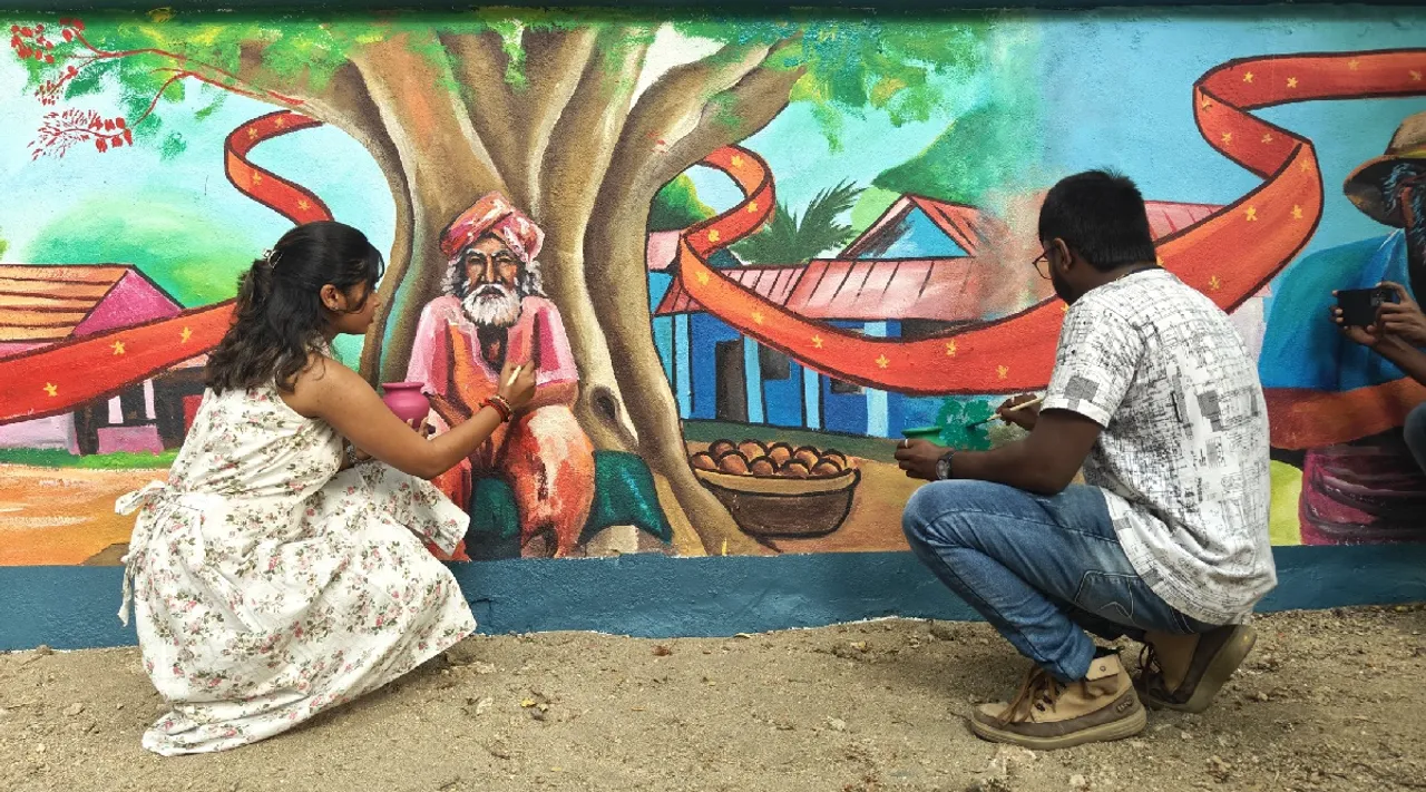 Coimbatore students 300 feet wall painting for awareness to protect trees Tamil News 