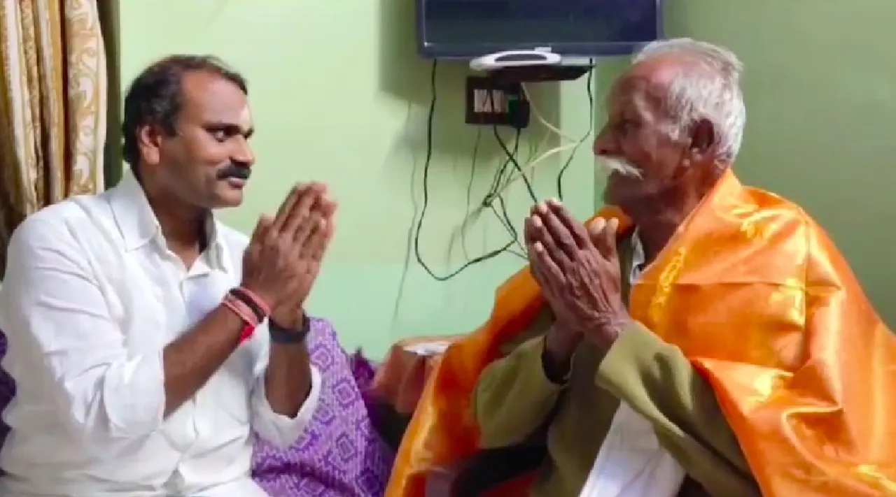 BJP Minister L Murugan meet Padma Shri Awardee Valli Oyil Kummi dance guru M Badrappan Tamil News 